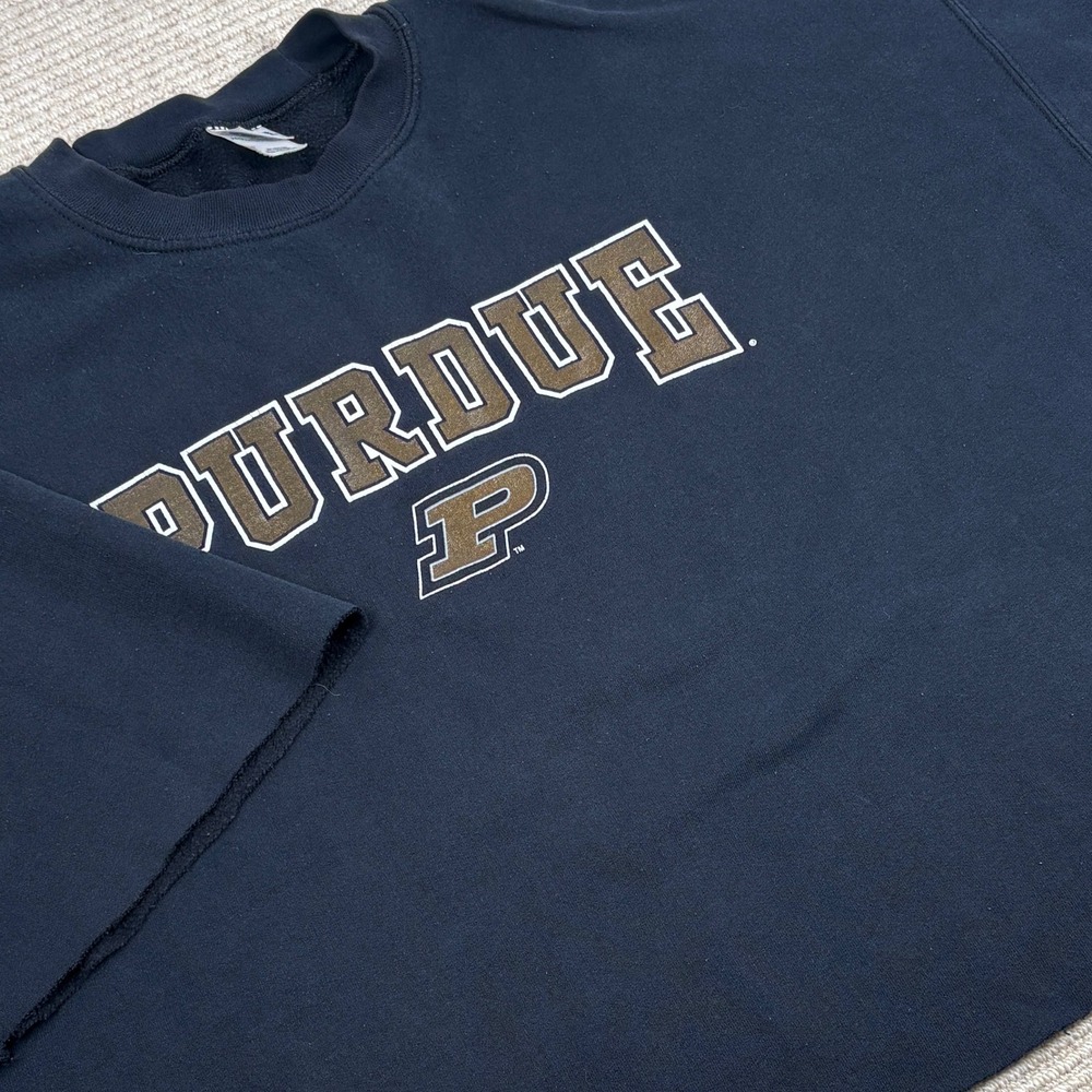 Gildan Purdue University Sweatshirt 2XL Black Cut Off VTG Y2K